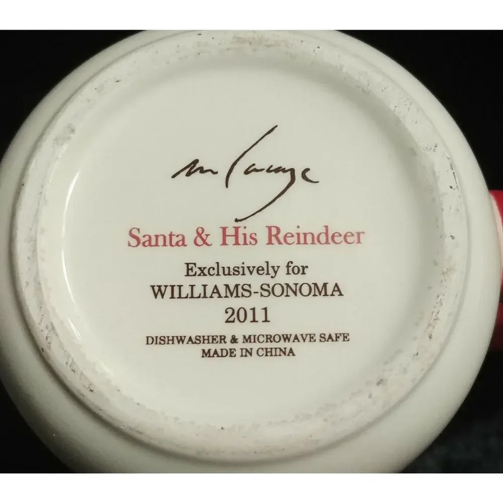 Retired Williams Sonoma Santa and His Reindeer 4”Tall Mug Christmas Holiday 2011